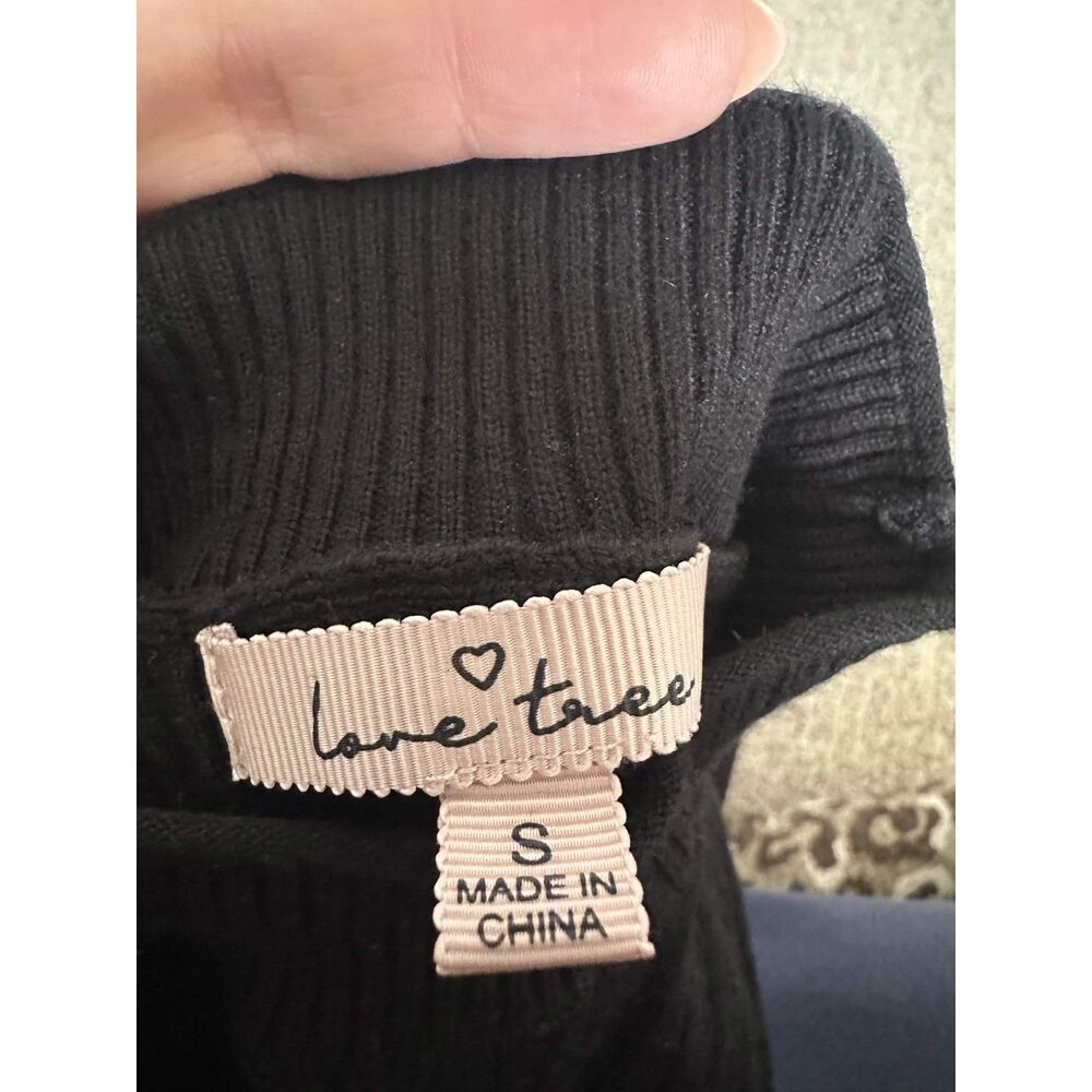 Love Tree Black Mock Neck Cable Knit Sweater Top Button Cuff Detail Size S - Picture 4 of 8